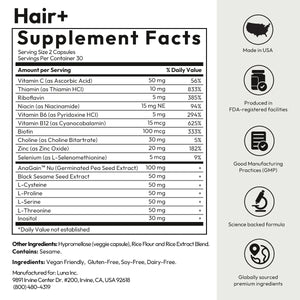 Hair+ supplement facts panel