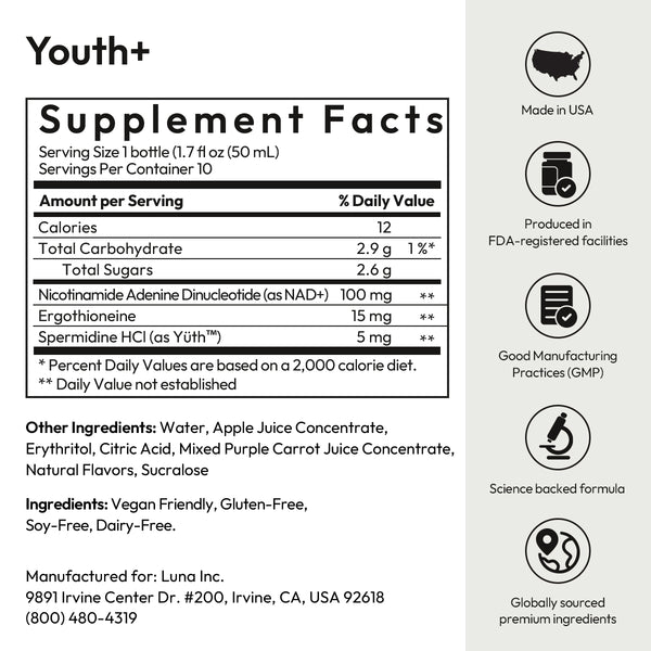 Youth+ supplement facts panel